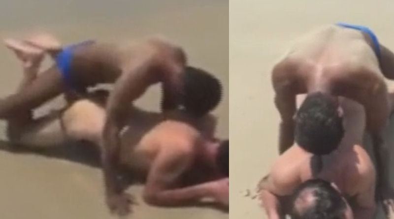 Flagras de sexo na praia entre homens